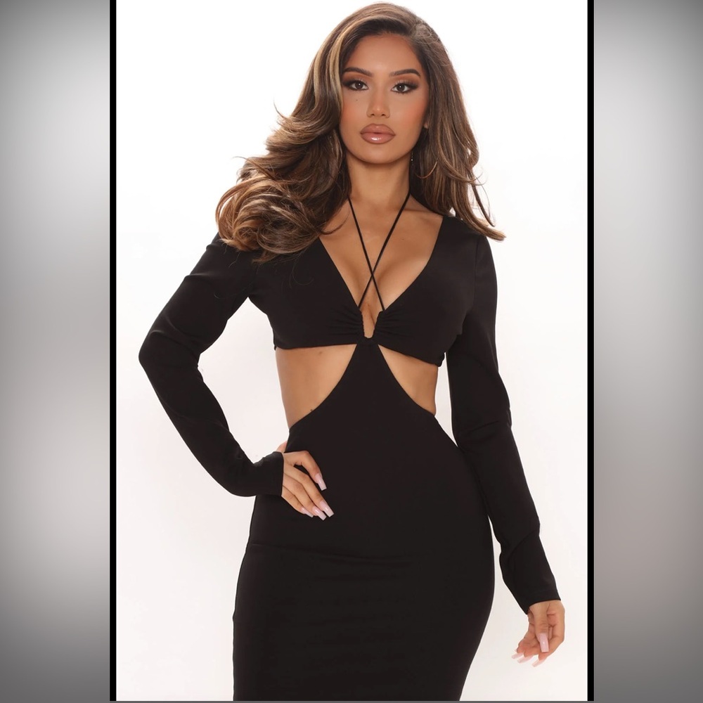 NWT Fashion Nova Black Cut Out Midi Dress Medium NEW with tag